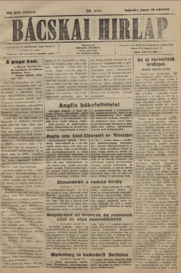 Bácskai Hirlap, 22. évf. 1918. január 24. 20. sz.