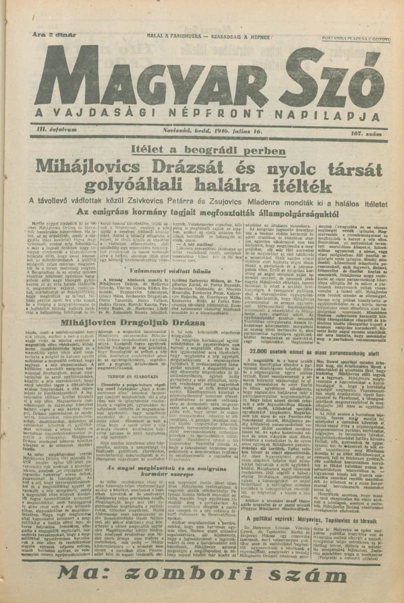 Magyar Szó, 3. évf. 1946. július 16. 167. sz. 1–8. oldal