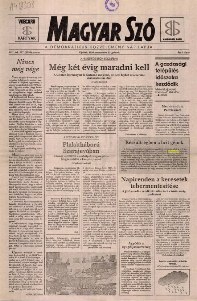 Magyar Szó, 53. évf. 1996. szeptember 13. 217. sz. 1–16. oldal