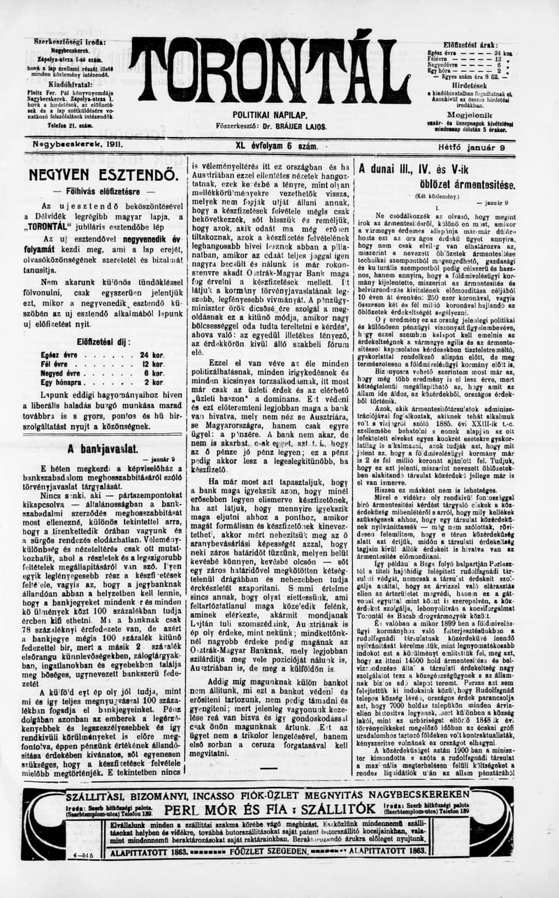 Torontál, 40. évf. 1911. január 9. 6. sz.
