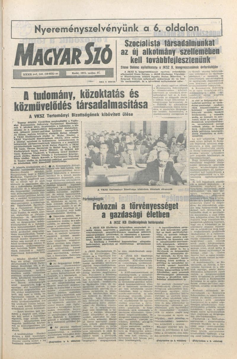 Magyar Szó, 32. évf. 1975. május 27. 143. sz.