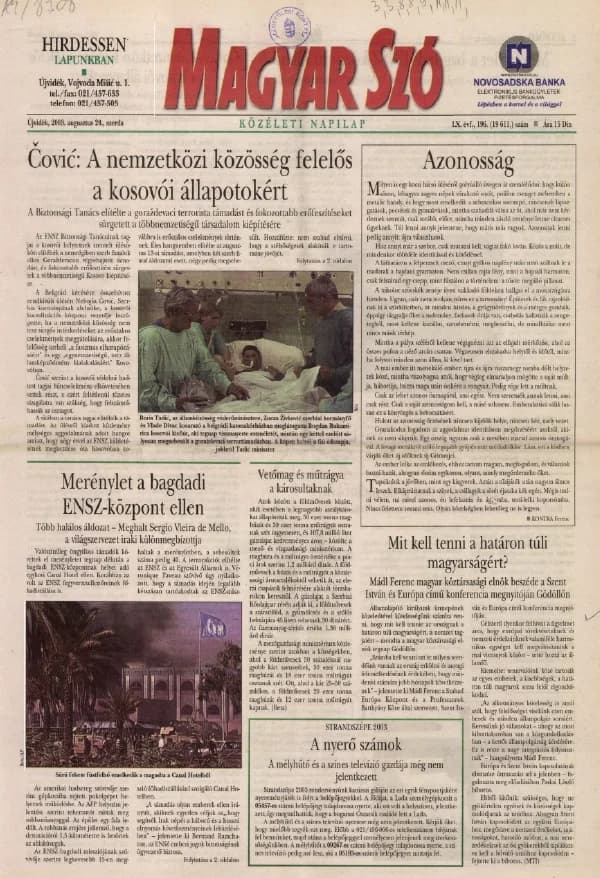 Magyar Szó, 60. évf. 2003. augusztus 20. 196. sz. 16. oldal