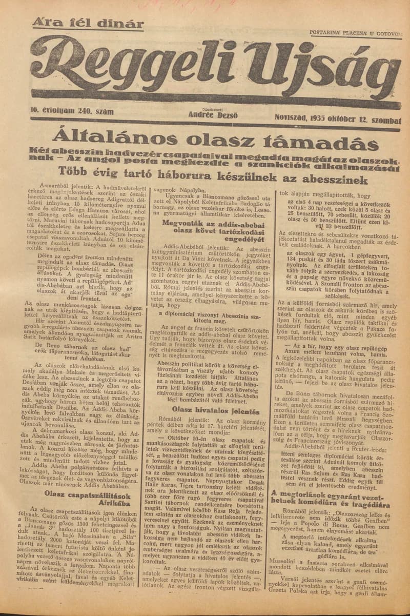 Reggeli Újság, 16. évf. 1935. október 12. 240. sz.