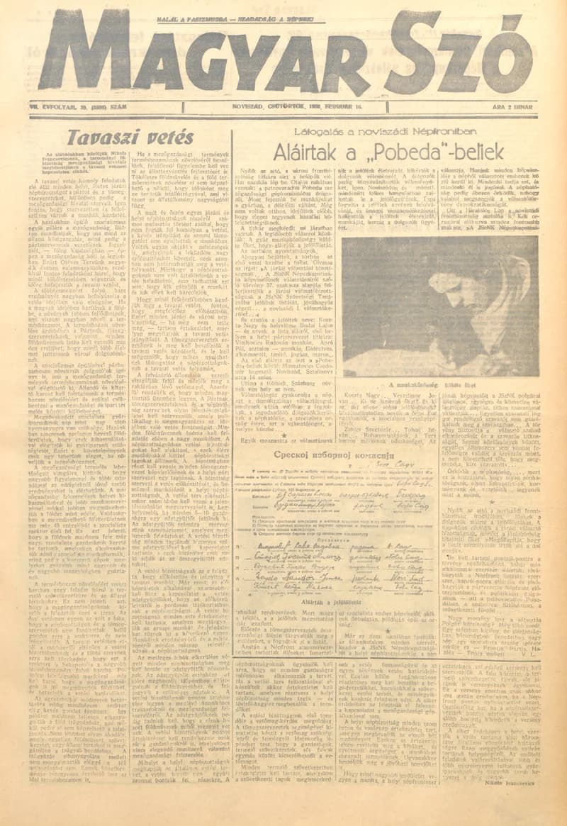 Magyar Szó, 7. évf. 1950. február 16. 39. sz. 1–4. oldal