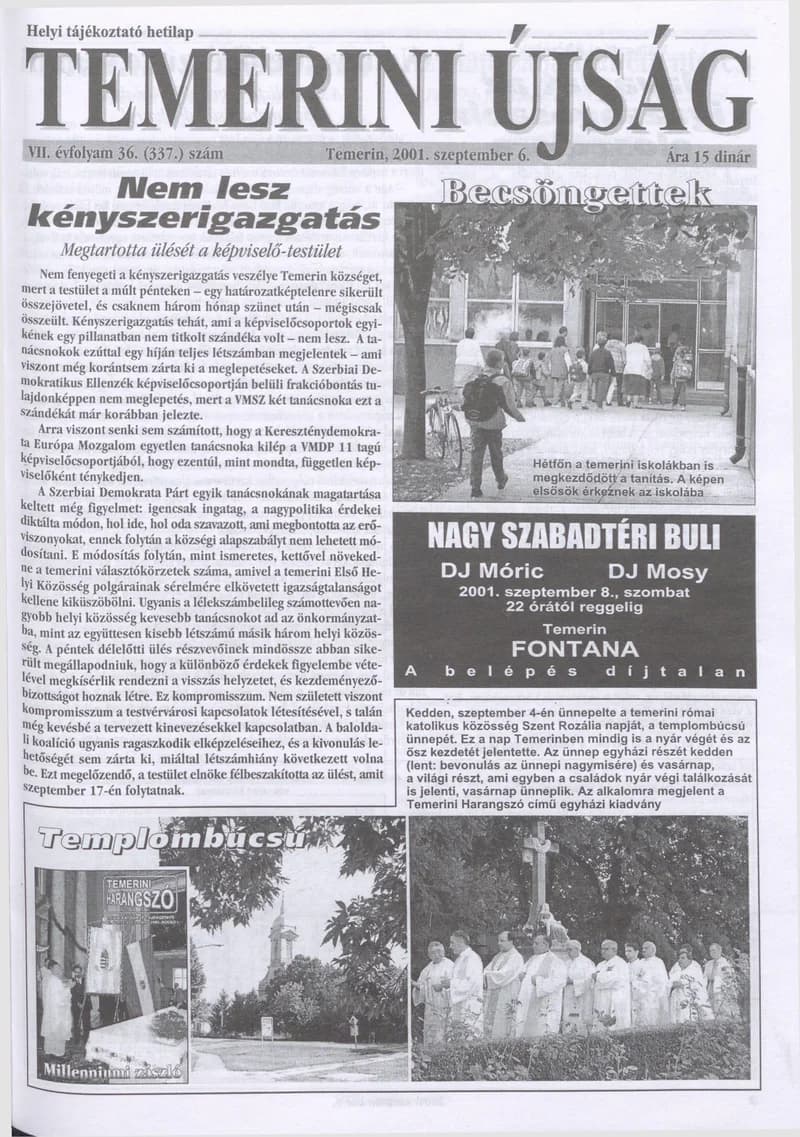 Temerini Újság, 7. évf. 2001. szeptember 6. 36. sz.