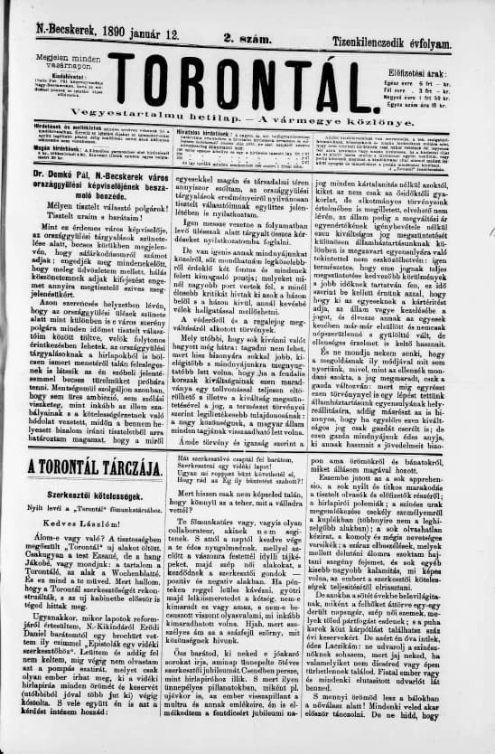 Torontál, 19. évf. 1890. január 12. 2. sz.