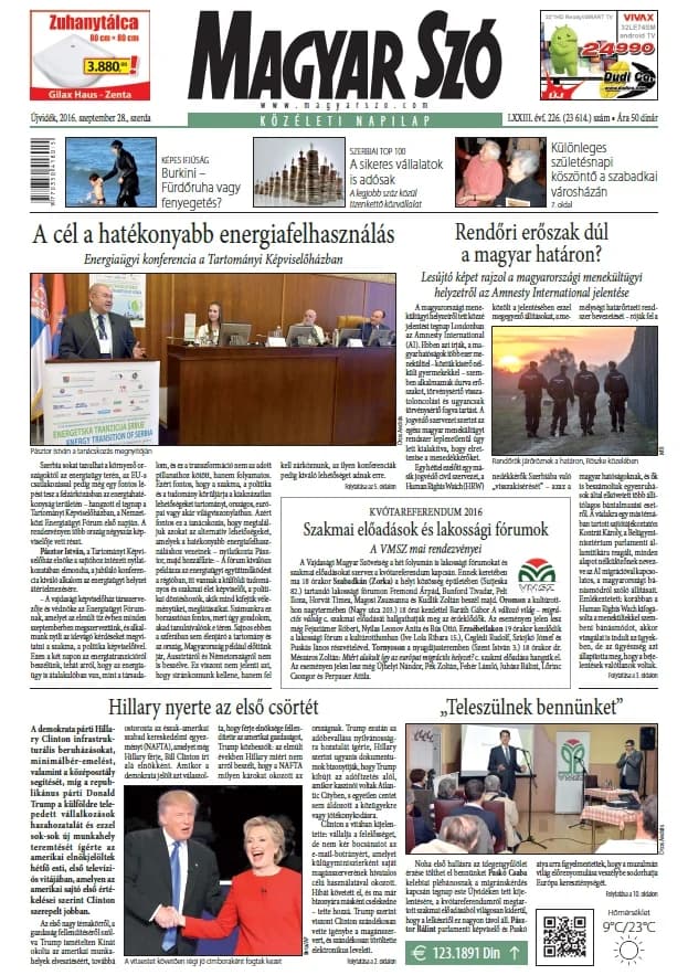 Magyar Szó, 73. évf. 2016. szeptember 28. 226. sz. 1–16. oldal
