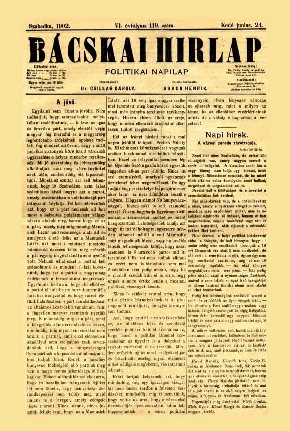Bácskai Hirlap, 6. évf. 1902. június 24. 119. sz.
