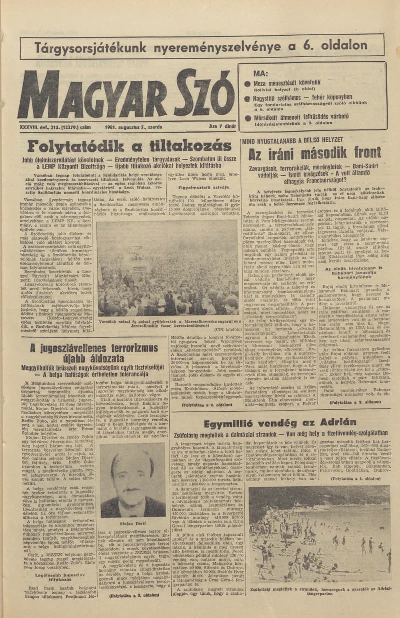 Magyar Szó, 38. évf. 1981. augusztus 5. 213. sz.