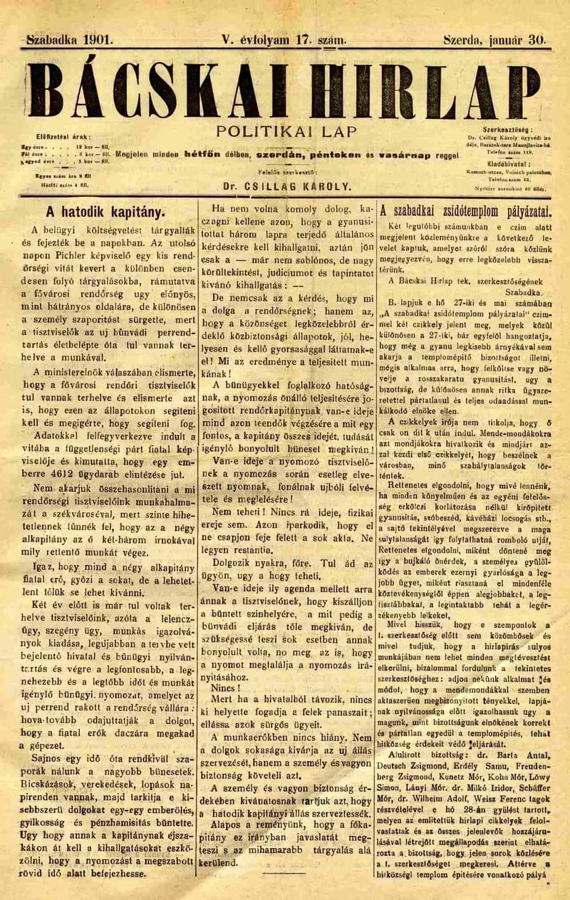 Bácskai Hirlap, 5. évf. 1901. január 30. 17. sz.