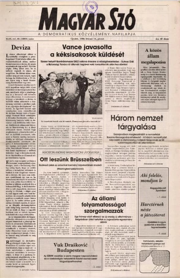 Magyar Szó, 49. évf. 1992. február 14. 43. sz. 1–20. oldal