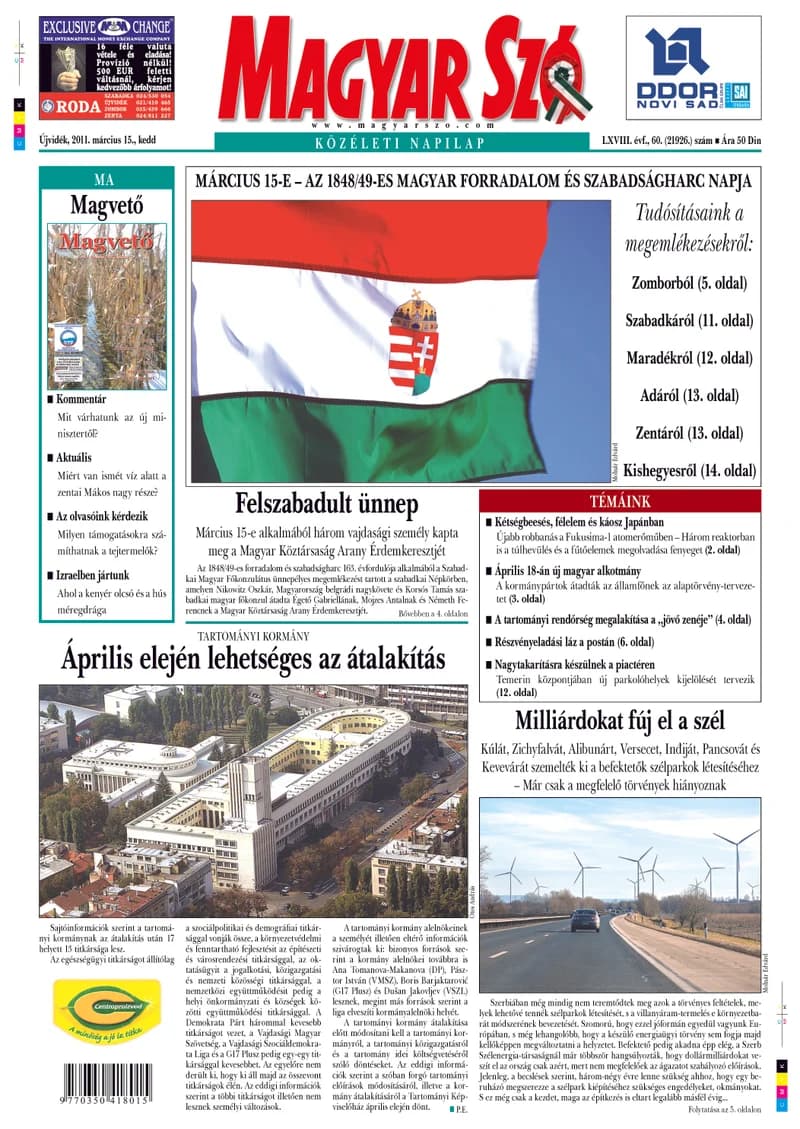 Magyar Szó, 68. évf. 2011. március 15. 60. sz. 1–20. oldal