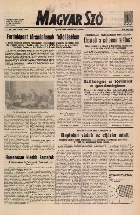 Magyar Szó, 45. évf. 1988. október 29. 299. sz.