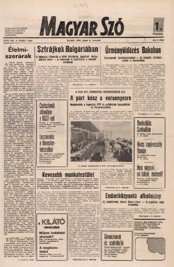 Magyar Szó, 47. évf. 1990. január 6. 4. sz. 1–24. oldal