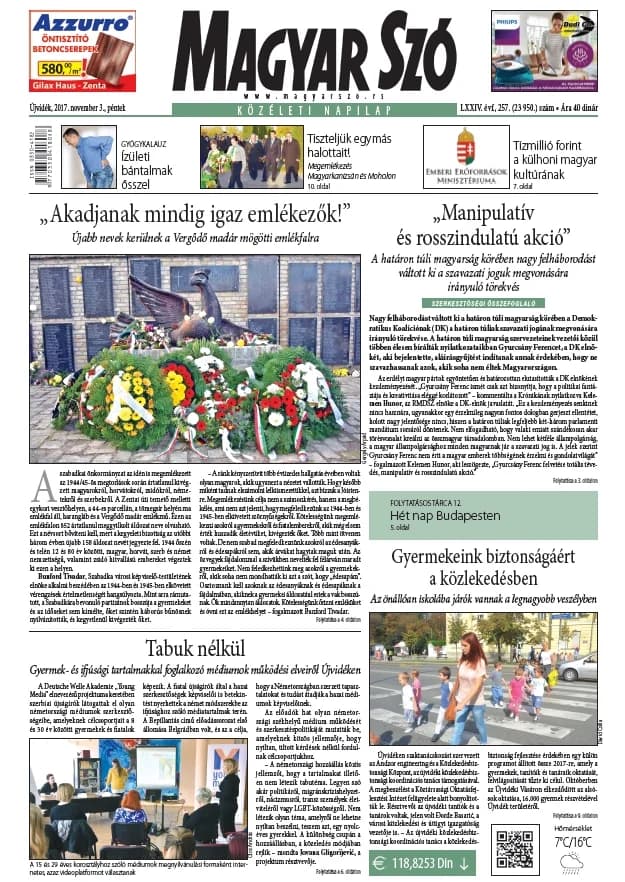 Magyar Szó, 74. évf. 2017. november 3. 257. sz. 1–16. oldal