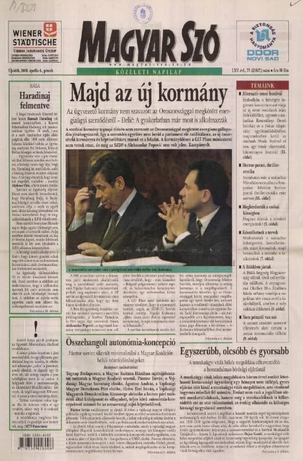 Magyar Szó, 65. évf. 2008. április 4. 77. sz. 1–20. oldal