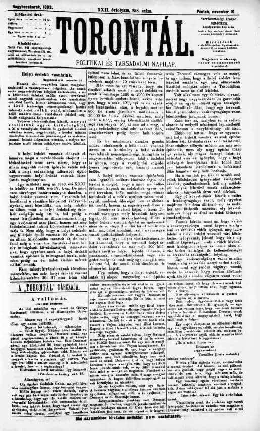 Torontál, 22. évf. 1893. november 10. 258. sz.