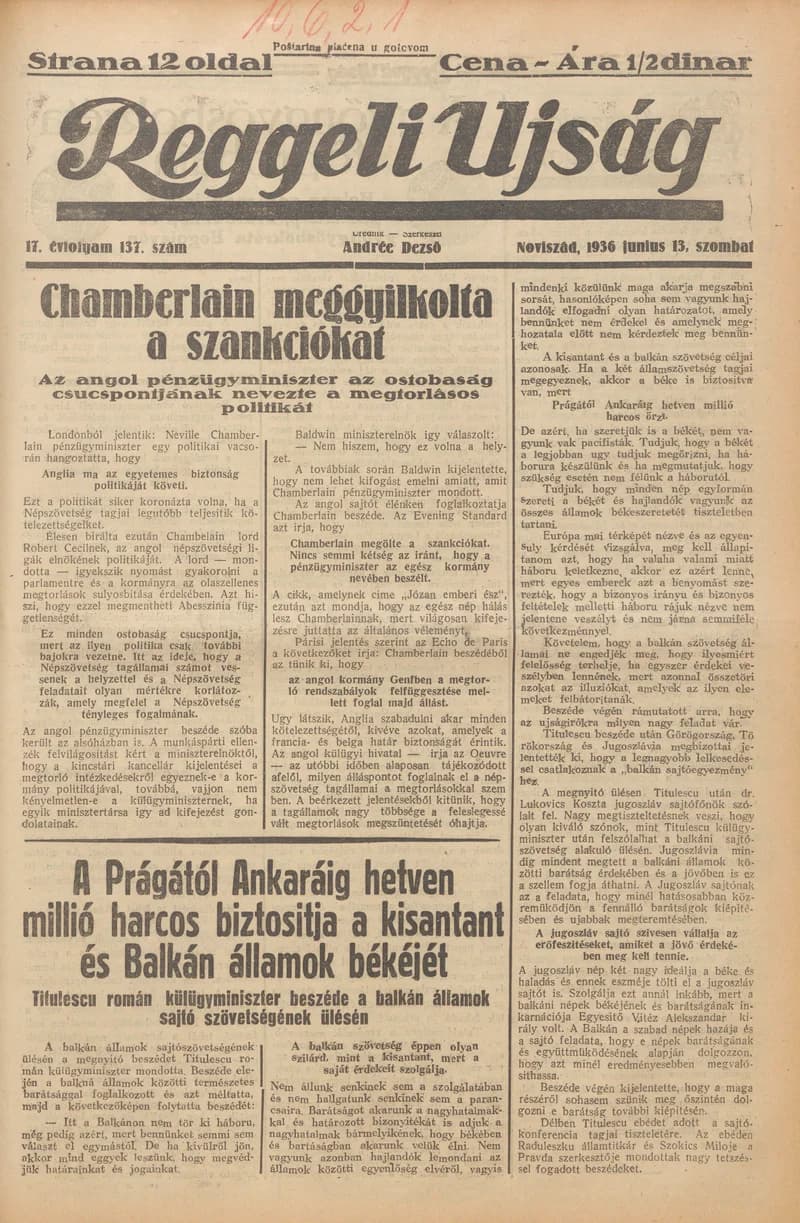 Reggeli Újság, 17. évf. 1936. június 13. 137. sz.