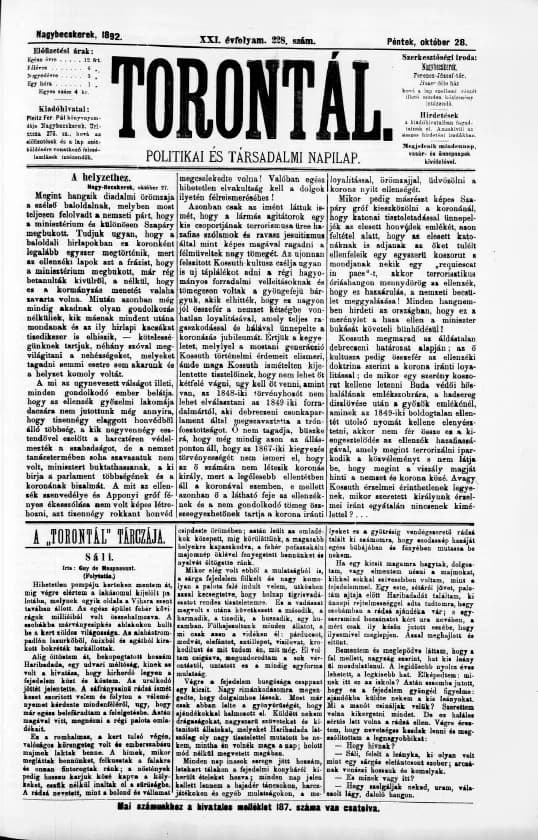 Torontál, 21. évf. 1892. október 28. 228. sz.