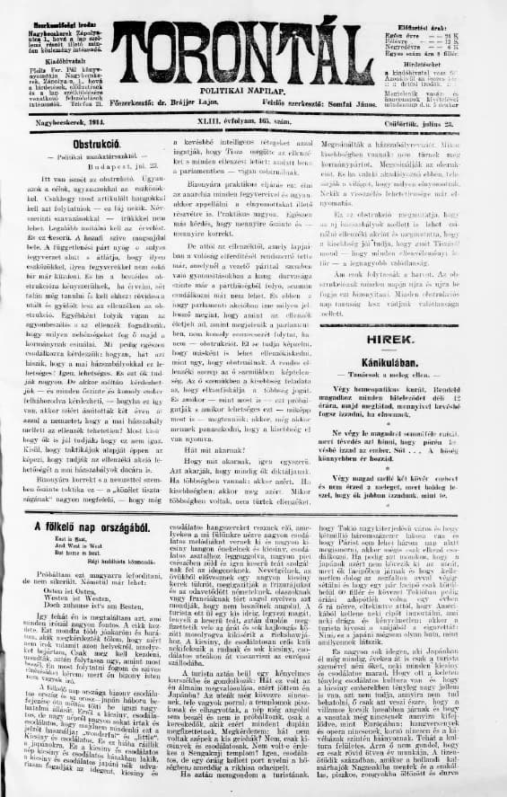 Torontál, 43. évf. 1914. július 23. 165. sz.