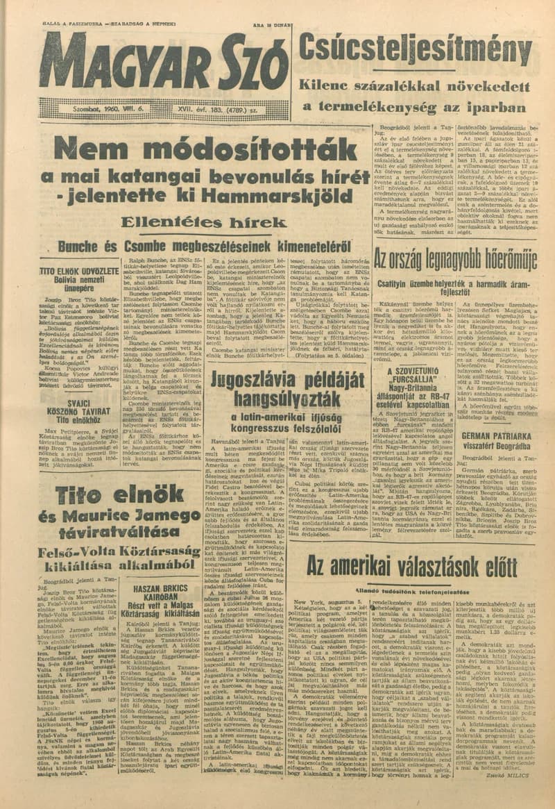Magyar Szó, 17. évf. 1960. augusztus 6. 183. sz. 1–28. oldal