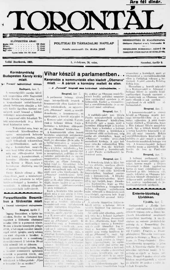Torontál, 50. évf. 1921. április 9. 76. sz.