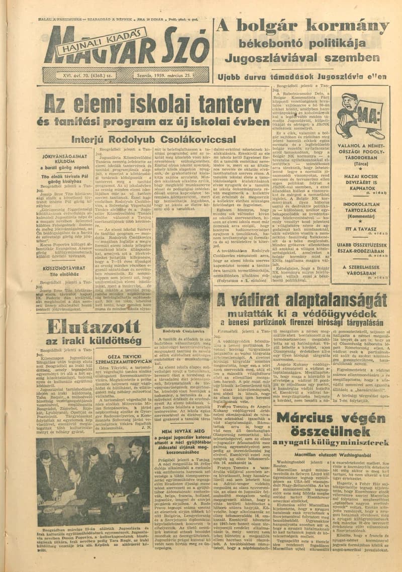 Magyar Szó, 16. évf. 1959. március 25. 70. sz. 1–22. oldal