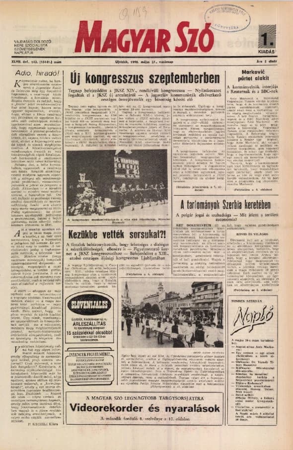 Magyar Szó, 47. évf. 1990. május 27. 143. sz. 1–36. oldal