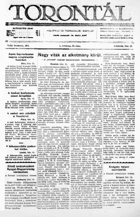 Torontál, 50. évf. 1921. február 17. 34. sz.