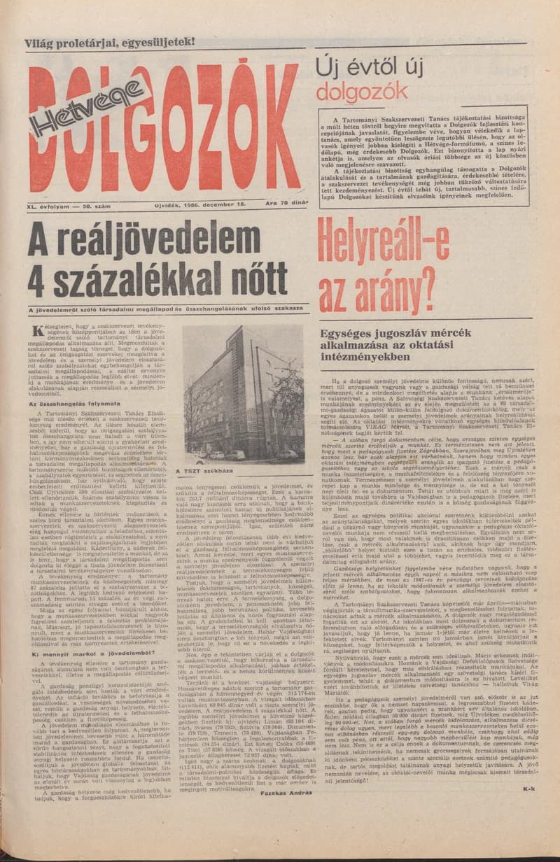 Dolgozók, 40. évf. 1986. december 18. 50. sz.