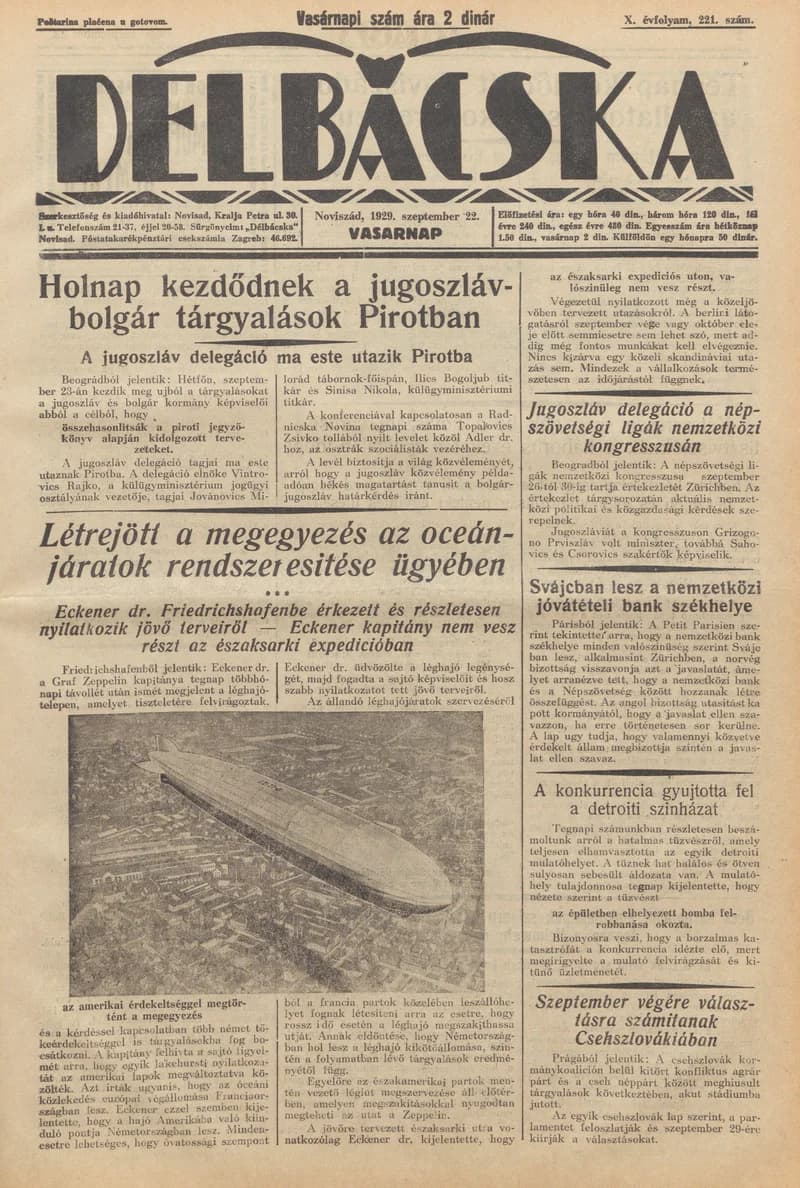 Délbácska, 10. évf. 1929. szeptember 22. 221. sz.