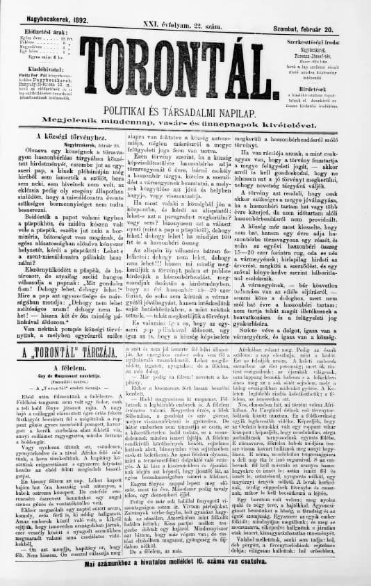Torontál, 21. évf. 1892. február 20. 22. sz.