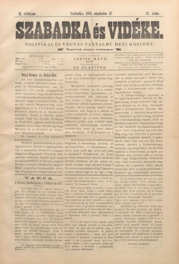 Szabadka és vidéke II, 2. évf. 1894. augusztus 12. 32. sz.