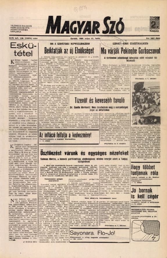 Magyar Szó, 46. évf. 1989. május 15. 130. sz. 1–20. oldal