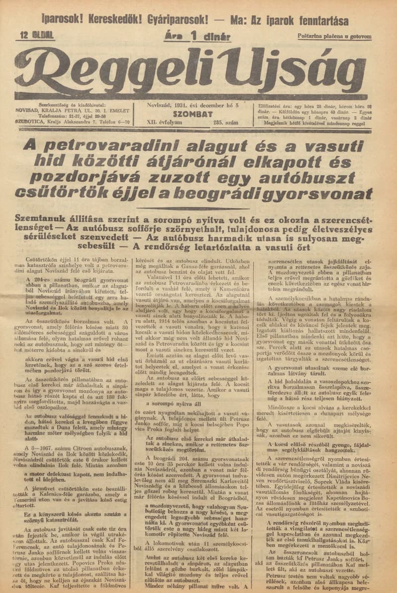 Reggeli Újság, 12. évf. 1931. december 5. 285. sz.
