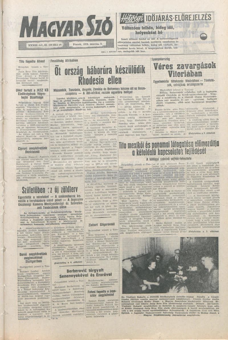 Magyar Szó, 33. évf. 1976. március 5. 63. sz. 1–16. oldal