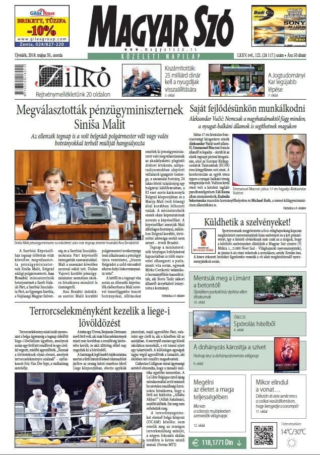 Magyar Szó, 75. évf. 2018. május 30. 122. sz. 1–16. oldal