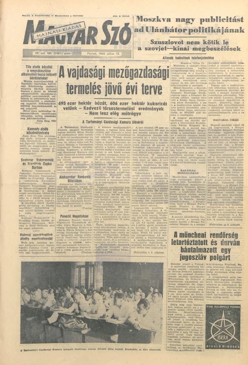 Magyar Szó, 20. évf. 1963. július 12. 189. sz. 1–14. oldal