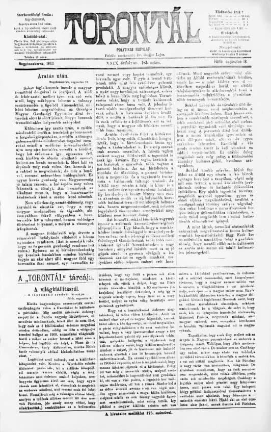 Torontál, 29. évf. 1900. augusztus 13. 185. sz.