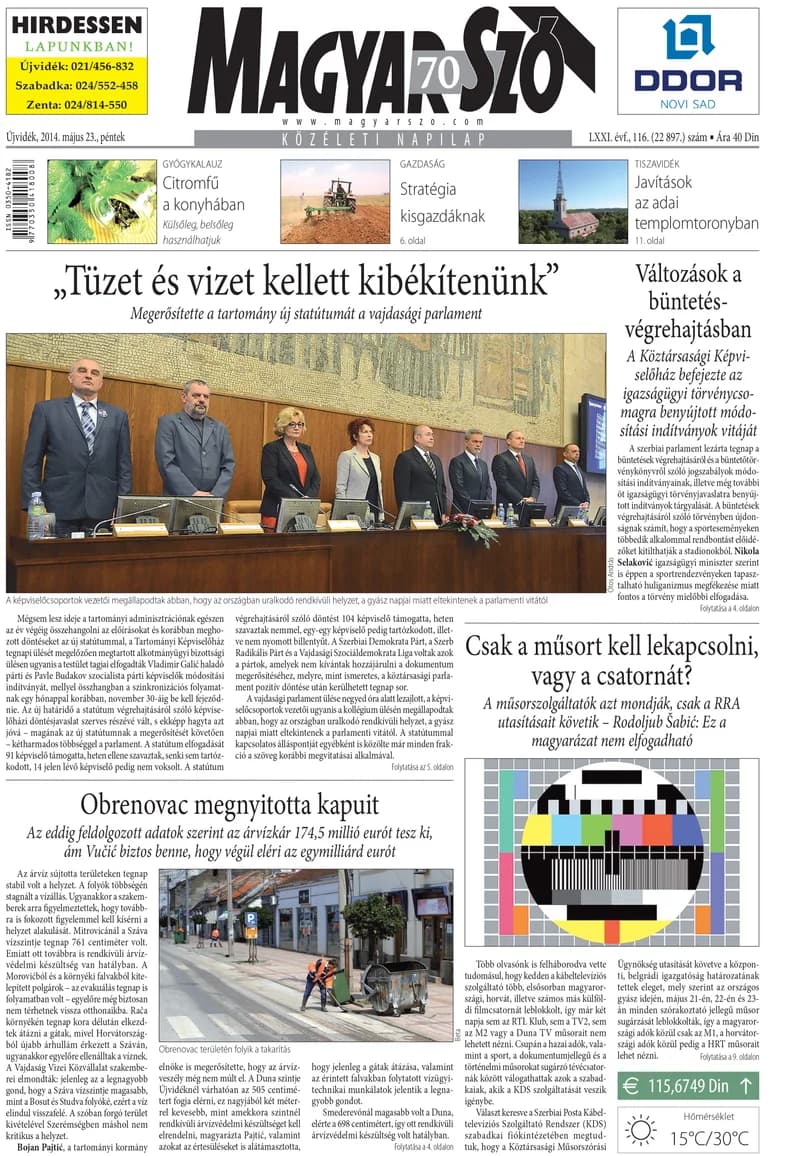Magyar Szó, 71. évf. 2014. május 23. 116. sz. 1–16. oldal