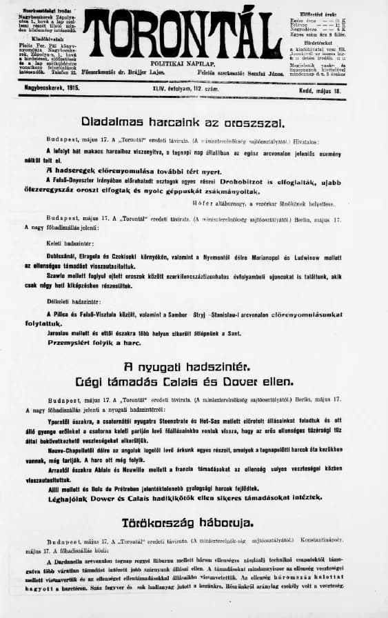 Torontál, 44. évf. 1915. május 18. 112. sz.