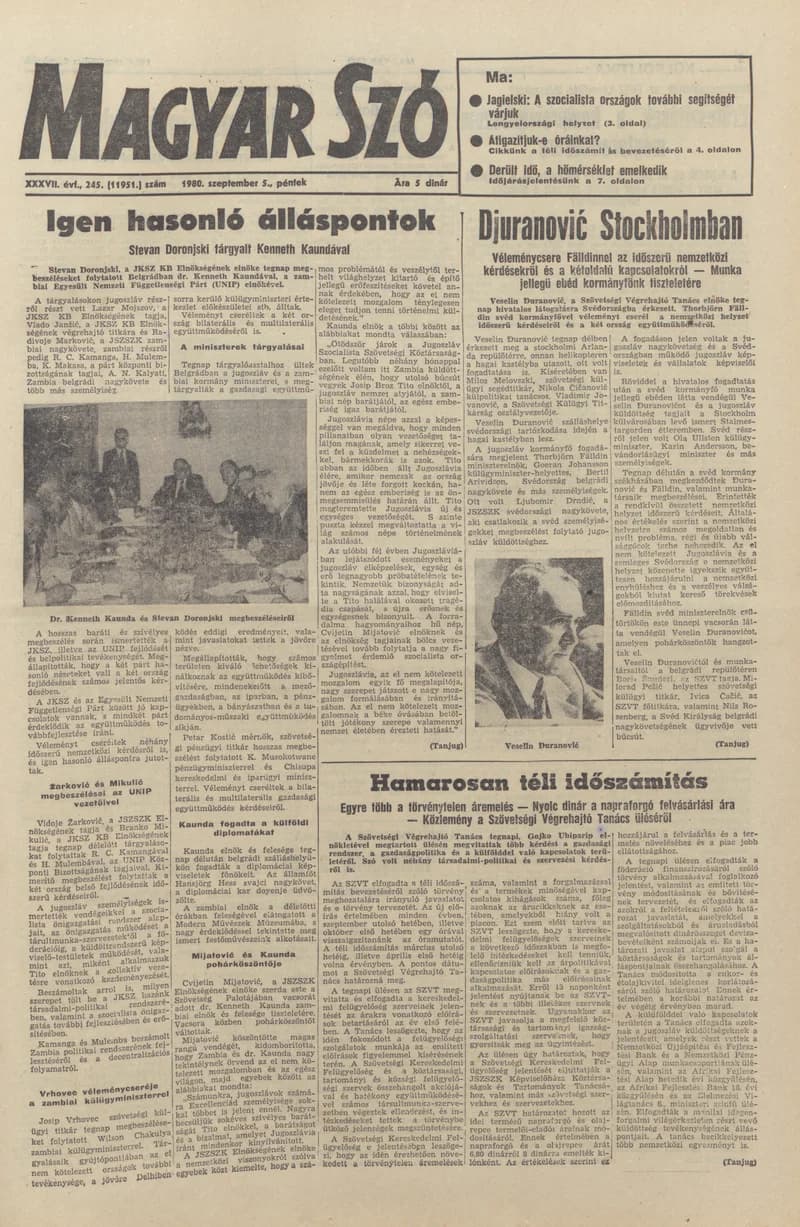 Magyar Szó, 37. évf. 1980. szeptember 5. 245. sz. 1–20. oldal