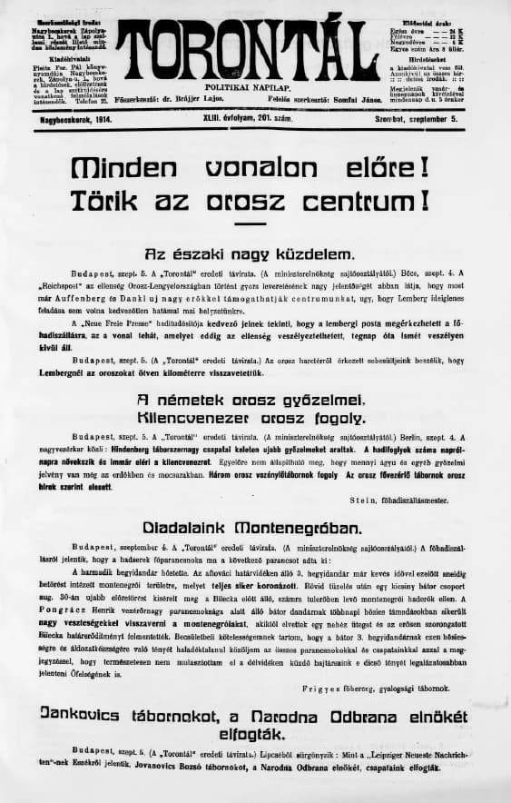Torontál, 43. évf. 1914. szeptember 5. 201. sz.