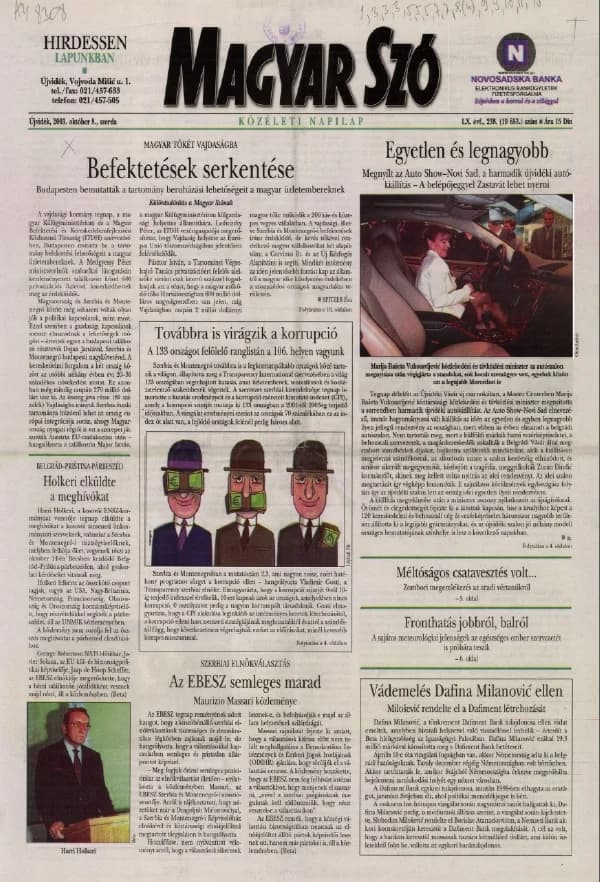 Magyar Szó, 60. évf. 2003. október 8. 238. sz. 1–20. oldal