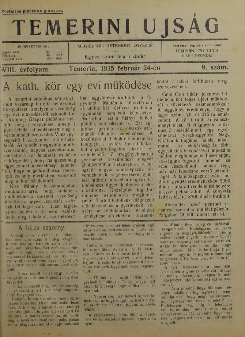 Temerini Újság 1928-1944, 8. évf. 1935. február 24. 9. sz.