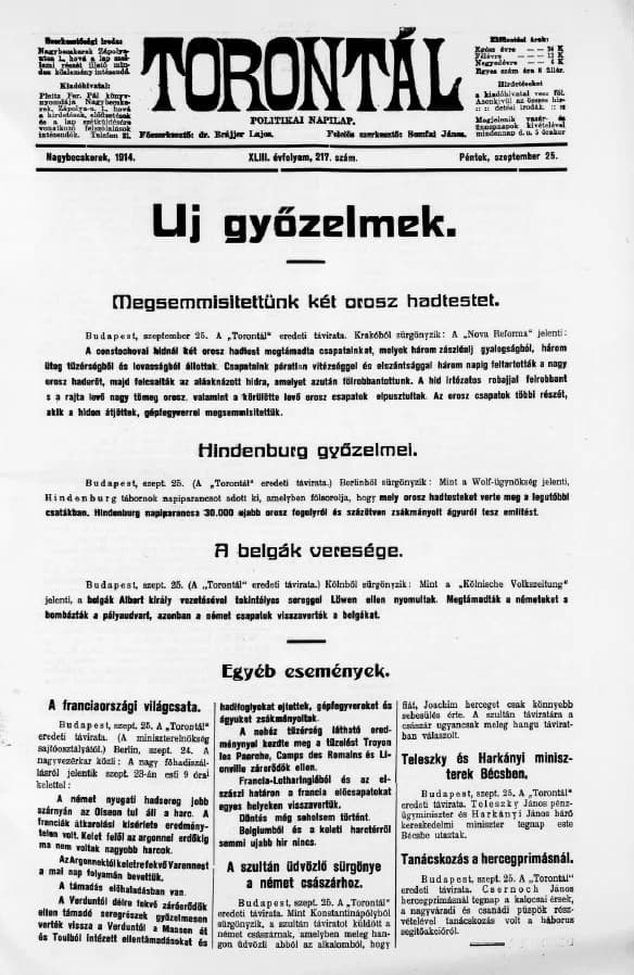 Torontál, 43. évf. 1914. szeptember 25. 217. sz.
