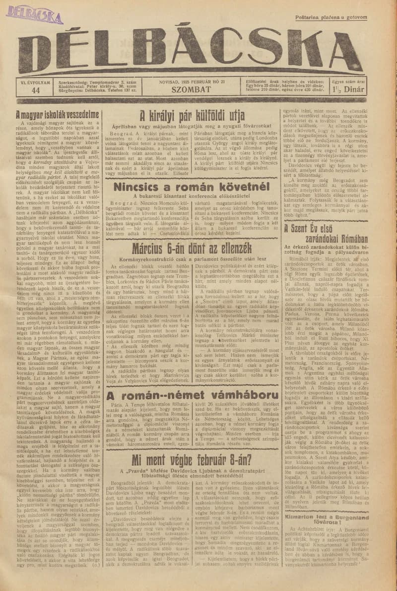 Délbácska, 6. évf. 1925. február 21. 44. sz.