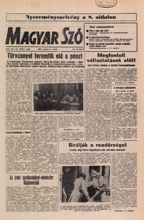 Magyar Szó, 43. évf. 1986. március 5. 62. sz. 1–16. oldal