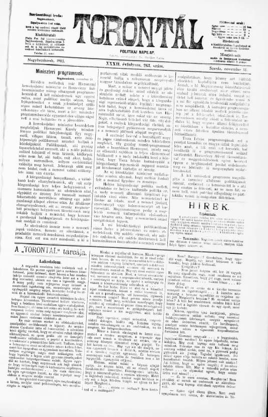 Torontál, 32. évf. 1903. november 18. 263. sz.