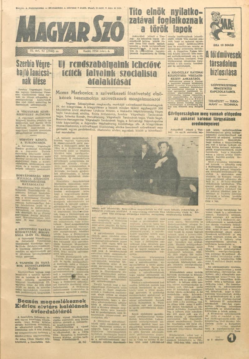 Magyar Szó, 11. évf. 1954. április 6. 92. sz. 1–10. oldal